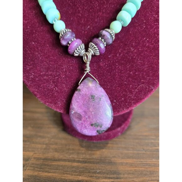 Chunky Multistone Necklace w Sugilite Pendant & Sterling Silver Purple & Aqua - Picture 3 of 9